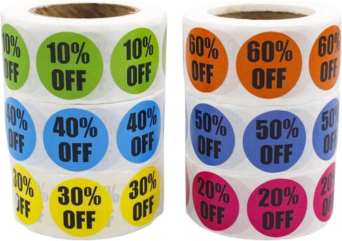 3000 Pieces Percent Off Sticker, 10% to 60% Percent Off Stickers Discount Stickers for Retail Sale Signs for Retail Store 6 Rolls of Round Self-Adhesive Retail Labels in Saudi Arabia