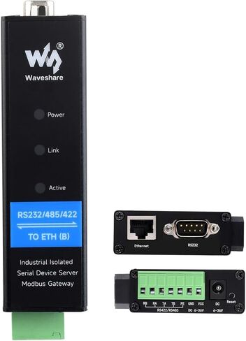Waveshare RS232/485/422 إلى محول إيثرنت RJ45 خادم تسلسلي RS232/485/422 معزول صناعيًا، TCP/IP إلى بوابة Modbus التسلسلية، بوابة MQTT متعددة الوظائف، دعم تثبيت السكك الحديدية in Saudi Arabia