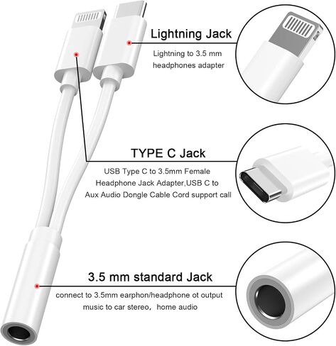 [معتمد من Apple MFi] محول مقبس سماعة الرأس Lightning إلى 3.5 مم + محول مقبس سماعة الرأس USB-C إلى 3.5 مم، 2 حزمة محول صوت iPad من النوع C إلى 3.5 مم لهاتف iPhone 15 14 13 12 11 8 7 Galaxy S23+، S22 in Kuwait