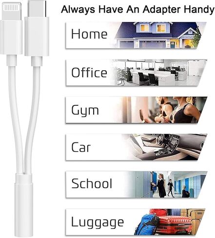 [معتمد من Apple MFi] محول مقبس سماعة الرأس Lightning إلى 3.5 مم + محول مقبس سماعة الرأس USB-C إلى 3.5 مم، 2 حزمة محول صوت iPad من النوع C إلى 3.5 مم لهاتف iPhone 15 14 13 12 11 8 7 Galaxy S23+، S22 in Kuwait