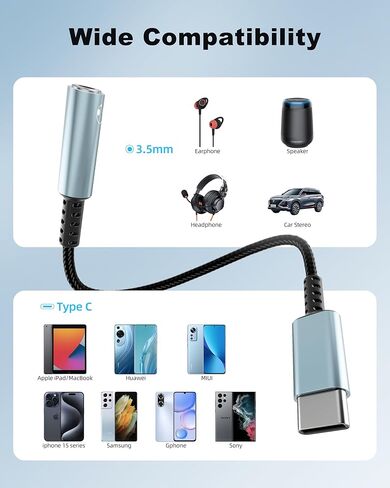 USB-C to Auxiliary Adapter, Supports Audio Transmission, Wide Compatibility, Plug and Play, Durable and Reliable in Kuwait