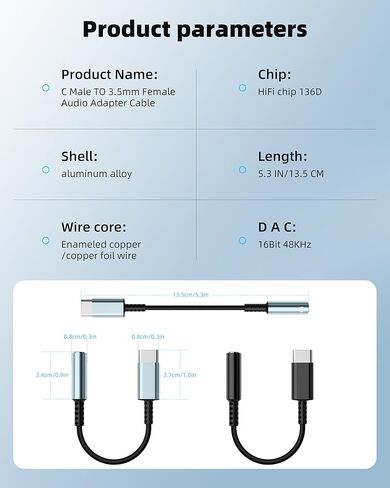 USB-C to Auxiliary Adapter, Supports Audio Transmission, Wide Compatibility, Plug and Play, Durable and Reliable in Kuwait