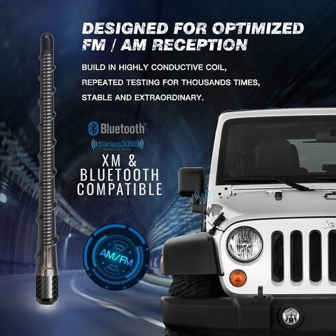 هوائي حلزوني RYDONAIR مقاس 6.9 بوصة متوافق مع Jeep Wrangler 2007-2024 & Gladiator - ملف موصل داخلي - 304 خيوط من الفولاذ المقاوم للصدأ in Kuwait