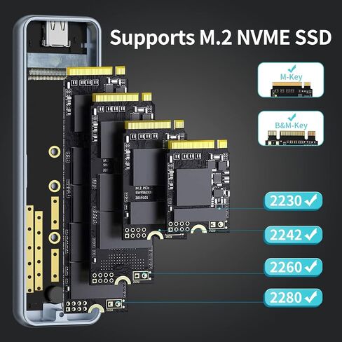 PHIXERO M.2 SATA NGFF SSD Enclosure Adapter, USB 3.1 Gen 2 6Gbps External Solid State Enclosure with UASP, Aluminum, Plug and Play, for 2280/2260/2242/2230 B-Key/B+M Key SATA SSD, UP to 4TB (Gray) in Kuwait