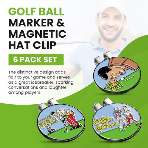 مجموعة هدايا الجولف K9King المكونة من 6 قطع - علامات كرة الجولف جيلمور ومشبك قبعة الجولف المغناطيسية - مجموعة خضراء - ملحقات جولف مضحكة للرجال والنساء للاعبي الجولف in Kuwait