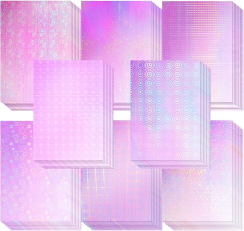 Seajan 80 Pcs Holographic Laminate Sheets Holographic Glitter Sticker Paper 8.5 x 11 Inch Clear Overlay Self Adhesive Vinyl Laminate Film Waterproof Colorful Patterns(Glitter) in Saudi Arabia