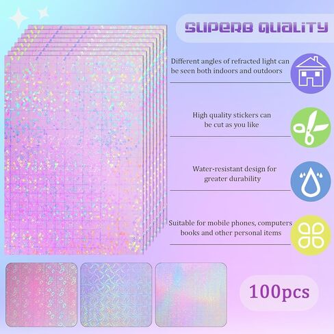 Seajan 80 Pcs Holographic Laminate Sheets Holographic Glitter Sticker Paper 8.5 x 11 Inch Clear Overlay Self Adhesive Vinyl Laminate Film Waterproof Colorful Patterns(Glitter) in Saudi Arabia