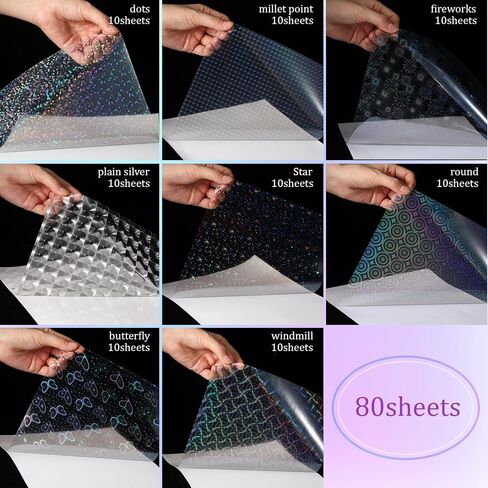 Seajan 80 Pcs Holographic Laminate Sheets Holographic Glitter Sticker Paper 8.5 x 11 Inch Clear Overlay Self Adhesive Vinyl Laminate Film Waterproof Colorful Patterns(Glitter) in Saudi Arabia