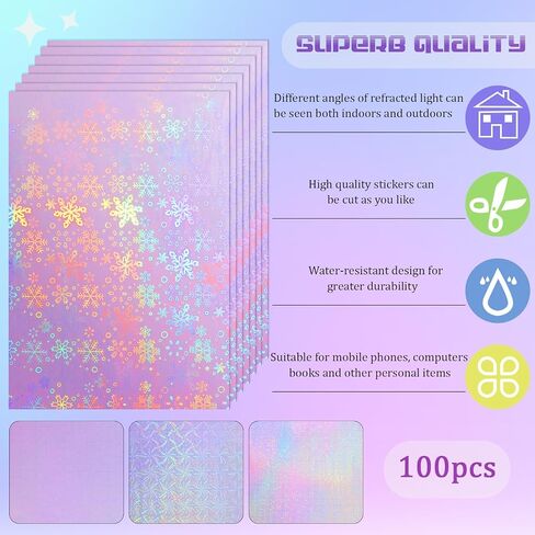 Seajan 80 Pcs Holographic Laminate Sheets Holographic Glitter Sticker Paper 8.5 x 11 Inch Clear Overlay Self Adhesive Vinyl Laminate Film Waterproof Colorful Patterns(Glitter) in Saudi Arabia