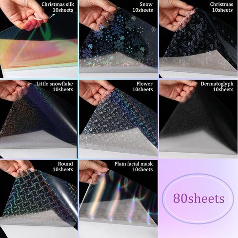 Seajan 80 Pcs Holographic Laminate Sheets Holographic Glitter Sticker Paper 8.5 x 11 Inch Clear Overlay Self Adhesive Vinyl Laminate Film Waterproof Colorful Patterns(Glitter) in Saudi Arabia