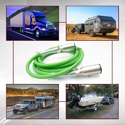 7 Way Trailer Cord 15 FT Green ABS Coiled,7 way trailer plug for Semi Trucks, Heavy Duty Electric Power Cable in Saudi Arabia