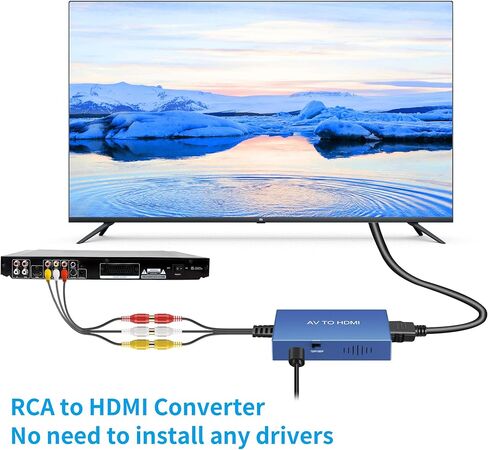 Tengchi RCA to HDMI Converter, Composite to HDMI Adapter Support 1080P PAL/NTSC Compatible with PS one, PS2, PS3, STB, Xbox, VHS, VCR, Blue-Ray DVD Players-Blue in Kuwait