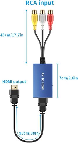 Tengchi RCA to HDMI Converter, Composite to HDMI Adapter Support 1080P PAL/NTSC Compatible with PS one, PS2, PS3, STB, Xbox, VHS, VCR, Blue-Ray DVD Players-Blue in Kuwait