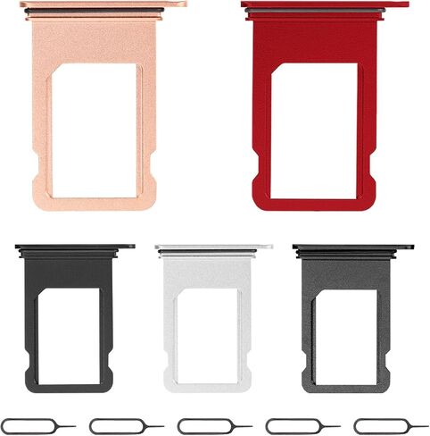 5 Color SIM Card Tray Holder Slot Replacement for iPhone 8 (Red/Gold/Space Gray/Silver/Black) for iPhone SE 2020 2nd Gen with Waterproof Rubber Seal Ring and Eject Pin (Single Sim Version) in Saudi Arabia