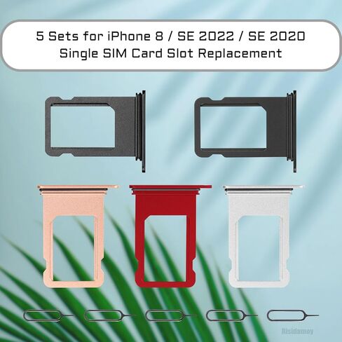 5 Color SIM Card Tray Holder Slot Replacement for iPhone 8 (Red/Gold/Space Gray/Silver/Black) for iPhone SE 2020 2nd Gen with Waterproof Rubber Seal Ring and Eject Pin (Single Sim Version) in Saudi Arabia