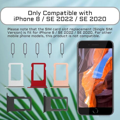 5 Color SIM Card Tray Holder Slot Replacement for iPhone 8 (Red/Gold/Space Gray/Silver/Black) for iPhone SE 2020 2nd Gen with Waterproof Rubber Seal Ring and Eject Pin (Single Sim Version) in Saudi Arabia