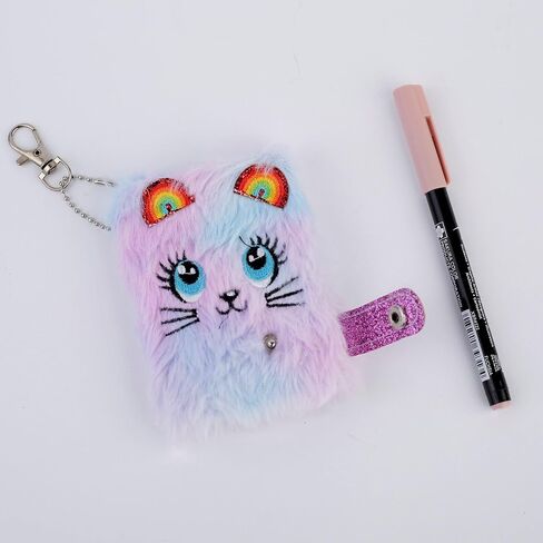 Mini Cute Cat Plush Pocket Journal with Blank Inner Paper: Thicken Diary with Lock & Keychain, Personal Small Meet Journals | Cartoon Pink Notepads Set for Girl, Nurses, Travel Writing, Drawing, Craft in Saudi Arabia