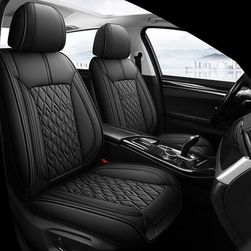 Leather Car Seat Covers Front Pair, Waterproof Breathable Faux Leather Automotive Seat Covers for Cars, Non-Slip Car Interior Covers Universal Fit Most Cars Sedans Trucks SUVs, Beige in Kuwait
