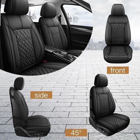 Leather Car Seat Covers Front Pair, Waterproof Breathable Faux Leather Automotive Seat Covers for Cars, Non-Slip Car Interior Covers Universal Fit Most Cars Sedans Trucks SUVs, Beige in Kuwait