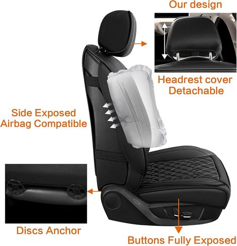 Leather Car Seat Covers Front Pair, Waterproof Breathable Faux Leather Automotive Seat Covers for Cars, Non-Slip Car Interior Covers Universal Fit Most Cars Sedans Trucks SUVs, Beige in Kuwait