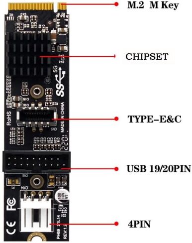 مقبس اللوحة الأمامية CY 20Gbps Type-E USB 3.1 إلى NVME NGFF M-Key Express Card محول ASM3242 شرائح للوحة الأم in Kuwait