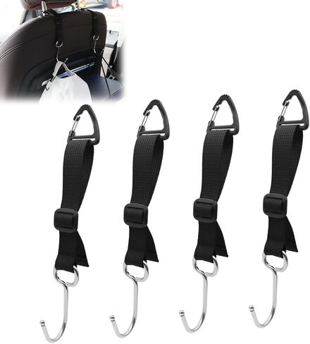 LYCARESUN 4 Pack Car Seat Headrest Hooks for Purses and Bags, Car Purse Hook, Adjustable Car Bag Holder Hook, Heavy Duty 100 lbs. in Kuwait
