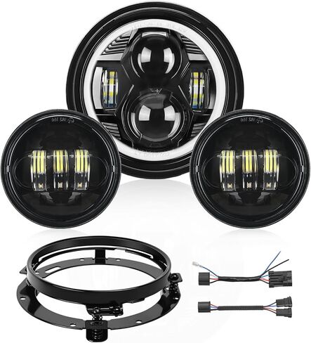 Nilight 5-3/4 5.75 Inch Motorcycles LED Headlight Compatible with Harley Davidson Sportster Iron 883 Dyna Street Bob Super Wide Glide Low Rider Night Rod Train Softail, Black, 2 Years Warranty in Saudi Arabia