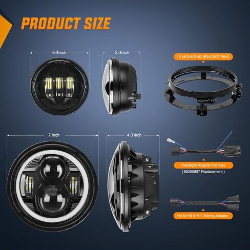 Nilight 5-3/4 5.75 Inch Motorcycles LED Headlight Compatible with Harley Davidson Sportster Iron 883 Dyna Street Bob Super Wide Glide Low Rider Night Rod Train Softail, Black, 2 Years Warranty in Saudi Arabia