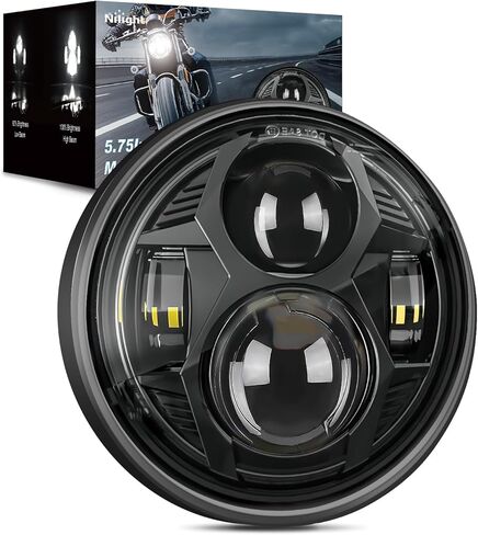 Nilight 5-3/4 5.75 Inch Motorcycles LED Headlight Compatible with Harley Davidson Sportster Iron 883 Dyna Street Bob Super Wide Glide Low Rider Night Rod Train Softail, Black, 2 Years Warranty in Saudi Arabia