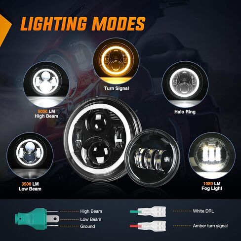 Nilight 5-3/4 5.75 Inch Motorcycles LED Headlight Compatible with Harley Davidson Sportster Iron 883 Dyna Street Bob Super Wide Glide Low Rider Night Rod Train Softail, Black, 2 Years Warranty in Saudi Arabia