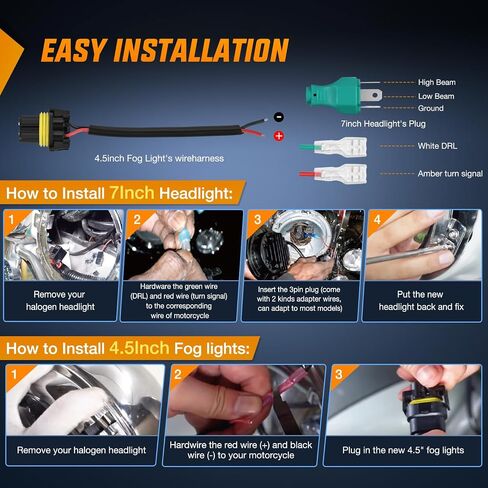 Nilight 5-3/4 5.75 Inch Motorcycles LED Headlight Compatible with Harley Davidson Sportster Iron 883 Dyna Street Bob Super Wide Glide Low Rider Night Rod Train Softail, Black, 2 Years Warranty in Saudi Arabia