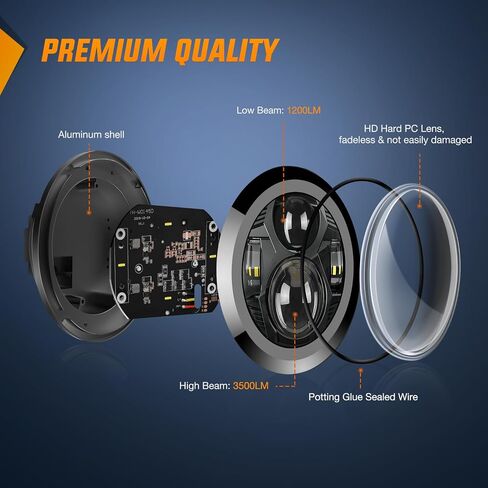 Nilight 5-3/4 5.75 Inch Motorcycles LED Headlight Compatible with Harley Davidson Sportster Iron 883 Dyna Street Bob Super Wide Glide Low Rider Night Rod Train Softail, Black, 2 Years Warranty in Saudi Arabia