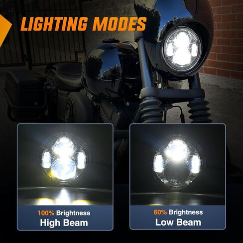 Nilight 5-3/4 5.75 Inch Motorcycles LED Headlight Compatible with Harley Davidson Sportster Iron 883 Dyna Street Bob Super Wide Glide Low Rider Night Rod Train Softail, Black, 2 Years Warranty in Saudi Arabia