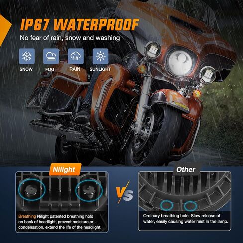 Nilight 5-3/4 5.75 Inch Motorcycles LED Headlight Compatible with Harley Davidson Sportster Iron 883 Dyna Street Bob Super Wide Glide Low Rider Night Rod Train Softail, Black, 2 Years Warranty in Saudi Arabia