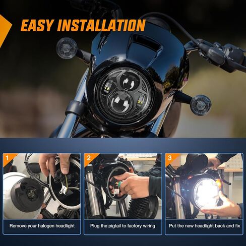 Nilight 5-3/4 5.75 Inch Motorcycles LED Headlight Compatible with Harley Davidson Sportster Iron 883 Dyna Street Bob Super Wide Glide Low Rider Night Rod Train Softail, Black, 2 Years Warranty in Saudi Arabia