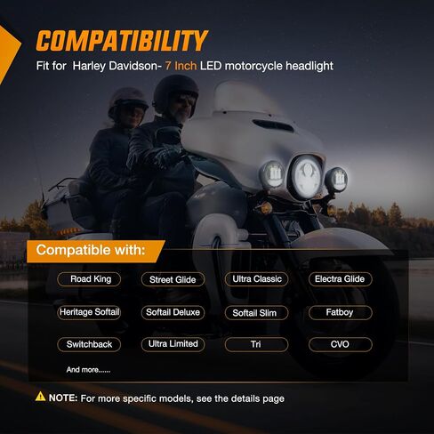 Nilight 5-3/4 5.75 Inch Motorcycles LED Headlight Compatible with Harley Davidson Sportster Iron 883 Dyna Street Bob Super Wide Glide Low Rider Night Rod Train Softail, Black, 2 Years Warranty in Saudi Arabia