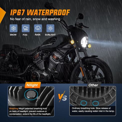Nilight 5-3/4 5.75 Inch Motorcycles LED Headlight Compatible with Harley Davidson Sportster Iron 883 Dyna Street Bob Super Wide Glide Low Rider Night Rod Train Softail, Black, 2 Years Warranty in Saudi Arabia