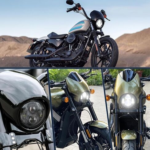 Nilight 5-3/4 5.75 Inch Motorcycles LED Headlight Compatible with Harley Davidson Sportster Iron 883 Dyna Street Bob Super Wide Glide Low Rider Night Rod Train Softail, Black, 2 Years Warranty in Saudi Arabia
