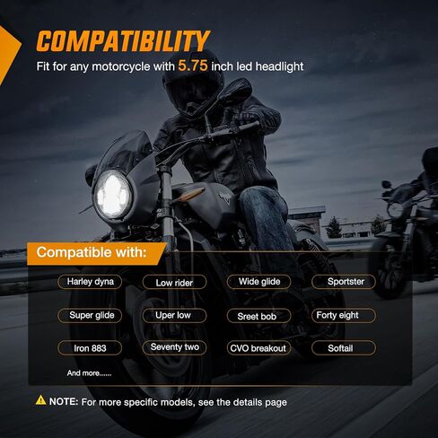 Nilight 5-3/4 5.75 Inch Motorcycles LED Headlight Compatible with Harley Davidson Sportster Iron 883 Dyna Street Bob Super Wide Glide Low Rider Night Rod Train Softail, Black, 2 Years Warranty in Saudi Arabia