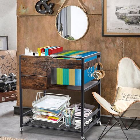 عربة ملفات دوارة بعجلات، خزانة ملفات متنقلة مع قفل، عربة ملفات بعجلات ملفات معلقة، عربة تنظيم ملفات المكتب المتنقلة مع أرفف تخزين مفتوحة وخطافات للحجم A4/Letter/القانوني in Kuwait