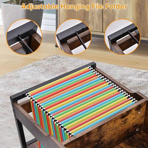 عربة ملفات دوارة بعجلات، خزانة ملفات متنقلة مع قفل، عربة ملفات بعجلات ملفات معلقة، عربة تنظيم ملفات المكتب المتنقلة مع أرفف تخزين مفتوحة وخطافات للحجم A4/Letter/القانوني in Kuwait