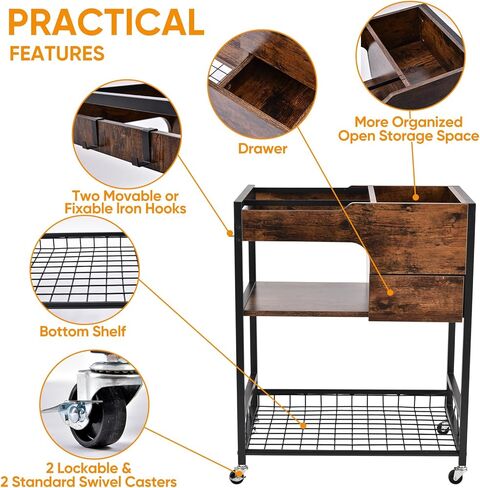 عربة ملفات دوارة بعجلات، خزانة ملفات متنقلة مع قفل، عربة ملفات بعجلات ملفات معلقة، عربة تنظيم ملفات المكتب المتنقلة مع أرفف تخزين مفتوحة وخطافات للحجم A4/Letter/القانوني in Kuwait