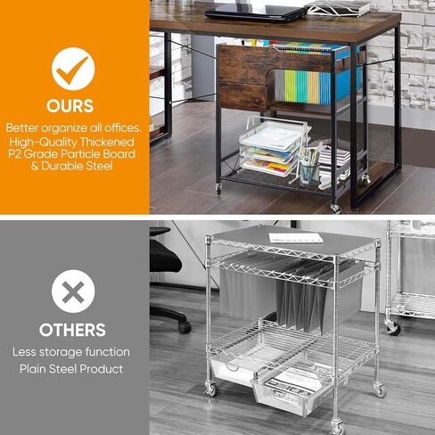 عربة ملفات دوارة بعجلات، خزانة ملفات متنقلة مع قفل، عربة ملفات بعجلات ملفات معلقة، عربة تنظيم ملفات المكتب المتنقلة مع أرفف تخزين مفتوحة وخطافات للحجم A4/Letter/القانوني in Kuwait
