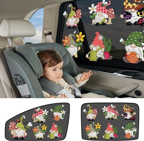 ZATOOTO ظلال نافذة السيارة للطفل، 4 عبوات من ظلال السيارات الشبكية للنوافذ الجانبية مع نمط جنوم مضحك، ظل شمس مغناطيسي للسيارة يحمي من الأشعة فوق البنفسجية الحرارية للأطفال محبي جنوم in Kuwait