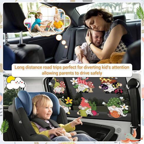 ZATOOTO ظلال نافذة السيارة للطفل، 4 عبوات من ظلال السيارات الشبكية للنوافذ الجانبية مع نمط جنوم مضحك، ظل شمس مغناطيسي للسيارة يحمي من الأشعة فوق البنفسجية الحرارية للأطفال محبي جنوم in Kuwait