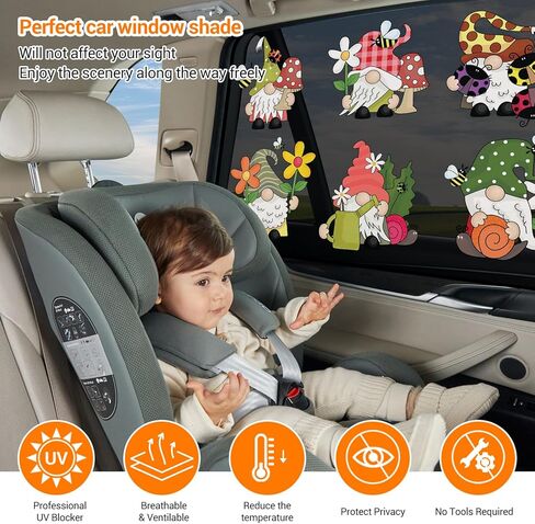 ZATOOTO ظلال نافذة السيارة للطفل، 4 عبوات من ظلال السيارات الشبكية للنوافذ الجانبية مع نمط جنوم مضحك، ظل شمس مغناطيسي للسيارة يحمي من الأشعة فوق البنفسجية الحرارية للأطفال محبي جنوم in Kuwait