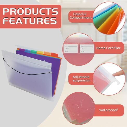 مجلدات ملفات معلقة، مجلدات تعليق بلاستيكية مزخرفة، سعة كبيرة، مصممة لتنظيم ملفات التعليق المرمزة بالألوان في المكتب، علامات تبويب متعددة الألوان، أسود in Kuwait