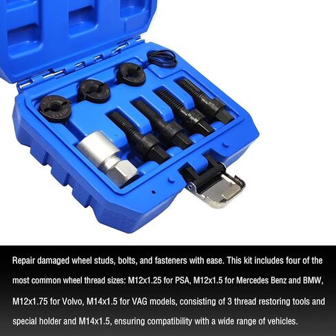 4PCS M12 & M14 Wheel Stud Thread Restorer Kit, Reverse Action Wheel Stud Thread Restorer Kit, Repairs Threads on Wheel Studs and Bolts, Re-Threader Kit in Kuwait