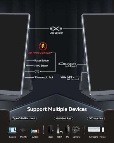 شاشة Intehill 4K المحمولة لأجهزة الكمبيوتر المحمول وأجهزة الكمبيوتر الصغيرة، شاشة كمبيوتر صغيرة متطورة مقاس 13.4 بوصة مع نسبة ذهبية 16:10 ودقة 3840x2400 (13.4 بوصة 4K+ U13NA) in Kuwait