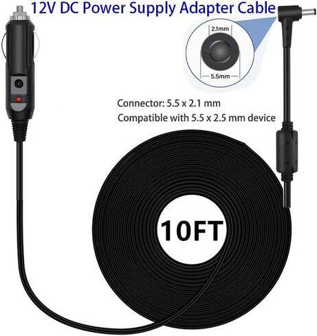 12V/24VCar Cigarette Lighter Power Supply Adapter Male Plug Extension Cable 9.84FT with Switch Button DC 5.5mm x 2.1mm to Car Cigarette Lighter Male Plug for Rear View Camera Monitor Car Refrigerato in Saudi Arabia